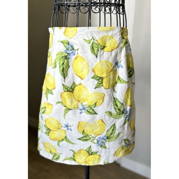 Talbots Lemons Blossom Canvas Printed Above Knee Lined Skirt Size 8 - Picture 2 of 5